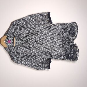 Save The Queen! Italy Optical Geo Blazer w/ Guipure Mesh Hem - M